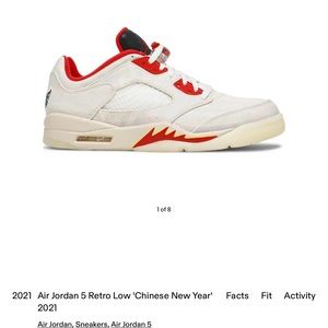 MENS AIR JORDAN 5 RETRO LOW CNY DD2240 100 SIZE 9.5 SAIL/CHILE RED-OPTI YELLOW